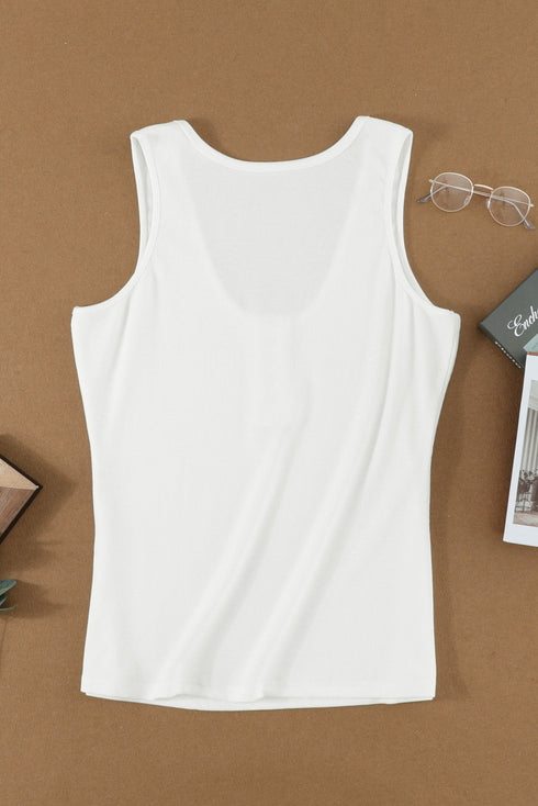 Sleeveless Scoop Neck Button Tank Top